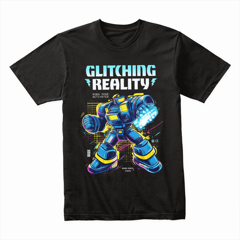 Cyber Mech Warrior T-Shirt – Glitching Reality Sci-Fi Robot Design