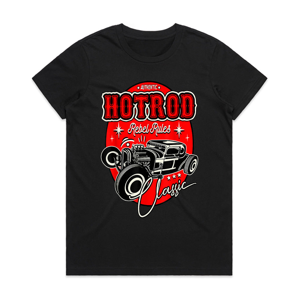 Hot Rod Rebel Rules T-Shirt | 50s Retro Rockabilly Classic Car Design