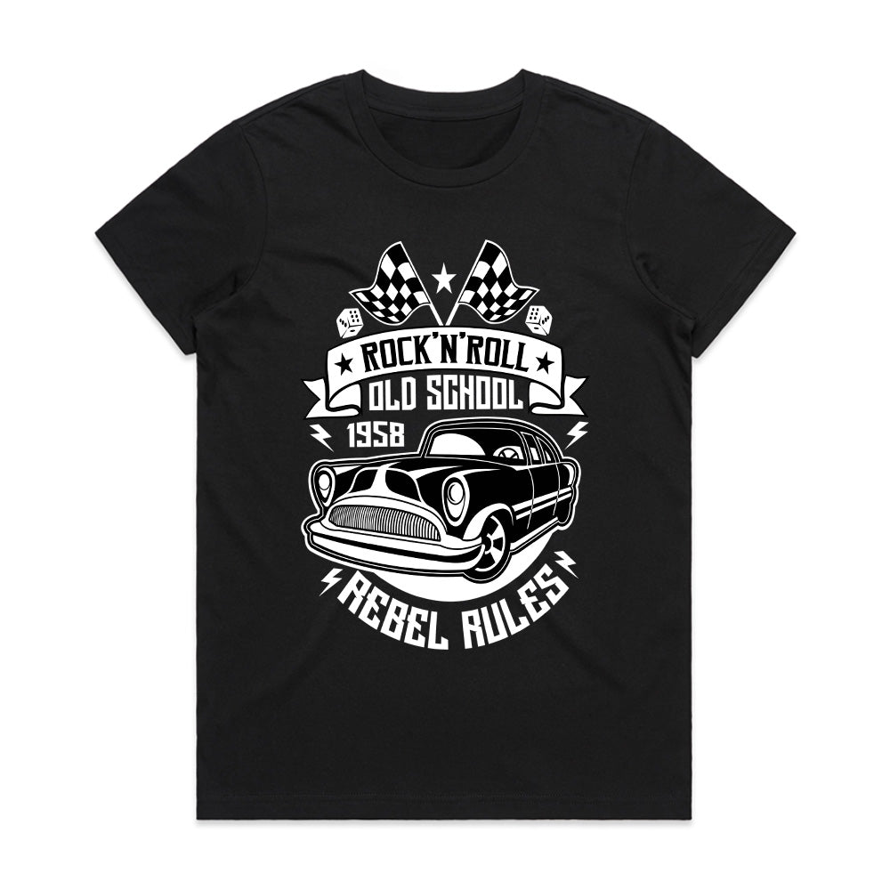 Rock'n'Roll Old School 1958 Rebel Rules Hot Rod Vintage Classic Car T-Shirt