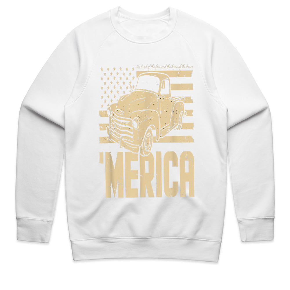MERICA Vintage Truck T-Shirt – Classic American Flag & Retro Pickup Design