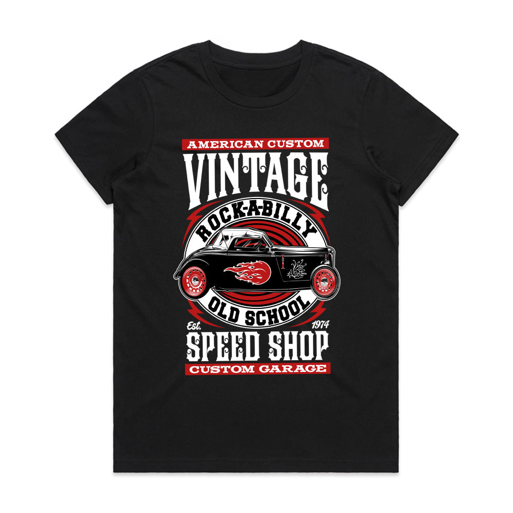 Vintage Rockabilly Speed Shop T-Shirt – 1974 Classic Hot Rod Custom Garage Tee
