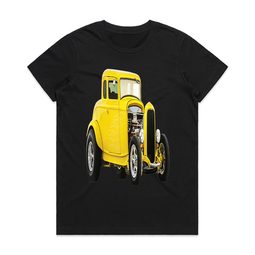 1930s Yellow Hot Rod T-Shirt – Classic Vintage Muscle Car Racer Tee