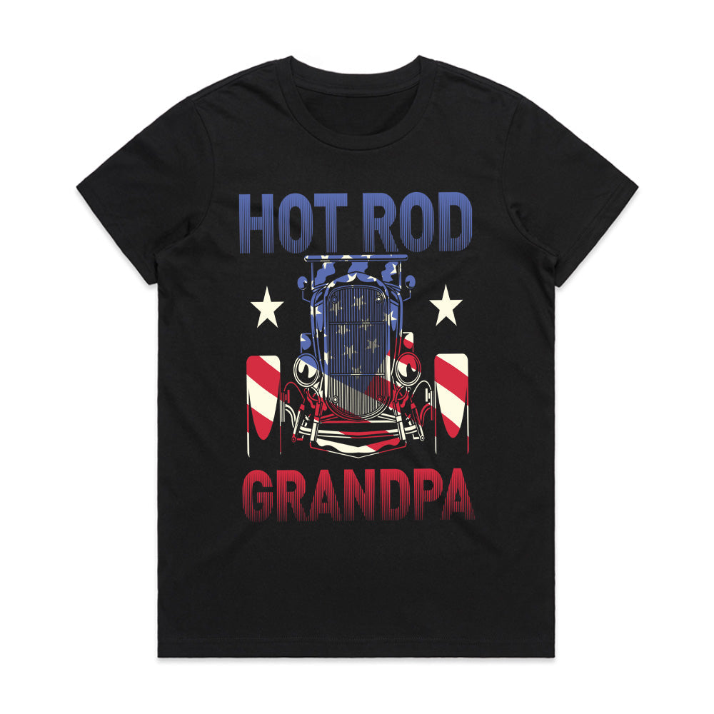 Hot Rod Grandpa T-Shirt – Vintage Car & American Flag Patriotic Tee