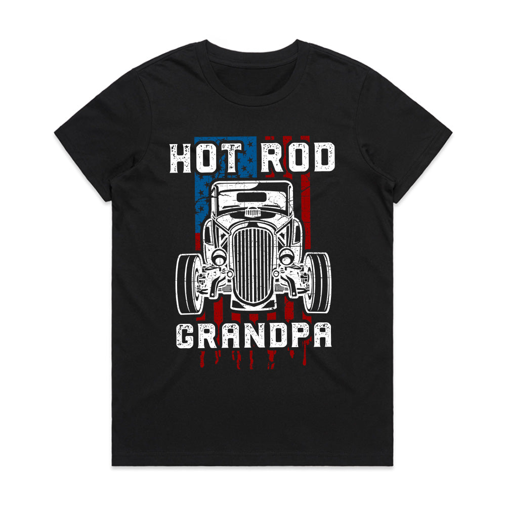 Hot Rod Grandpa T-Shirt – Vintage Muscle Car & American Flag Patriotic Tee