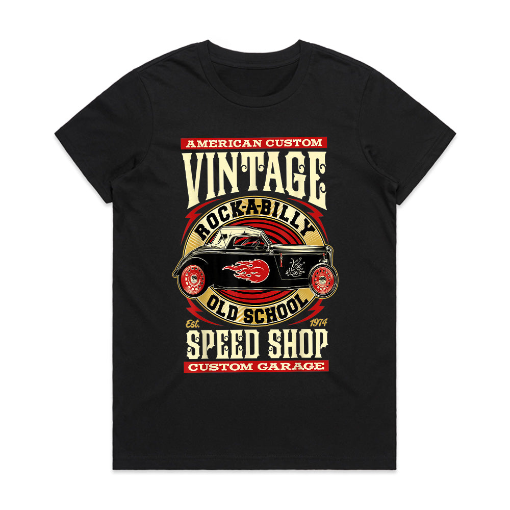 Vintage Rockabilly Hot Rod Speed Shop T-Shirt – Classic 70s Custom Garage Tee