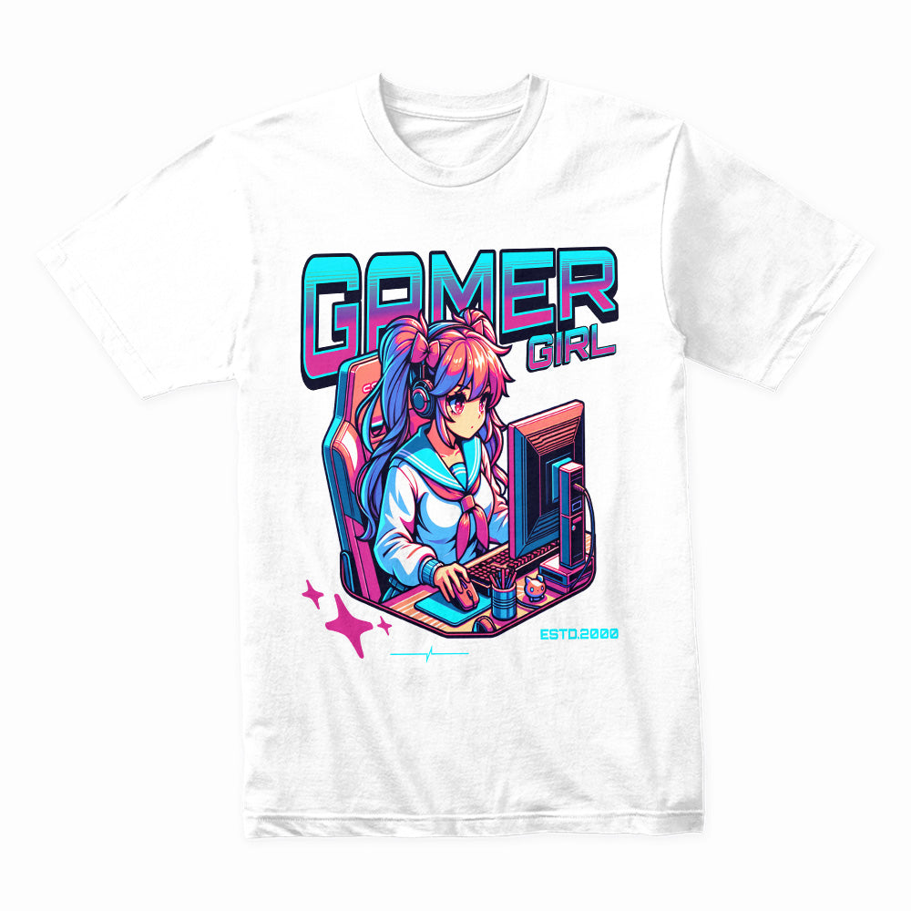 Neon Gamer Girl T-Shirt – "Time to Level Up" Anime-Inspired Gaming Tee