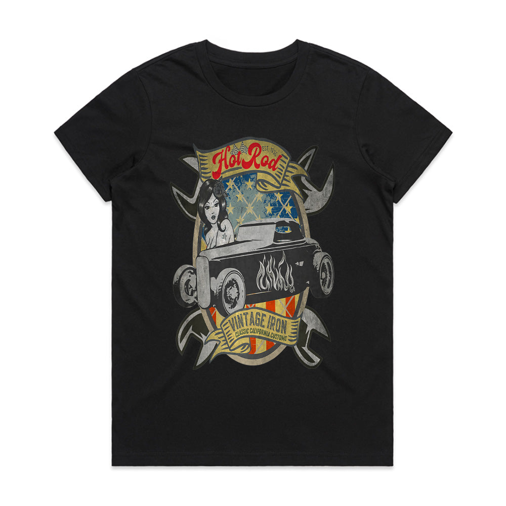 Hot Rod Vintage Iron T-Shirt – Classic California Custom Car & Pin-Up Retro Design