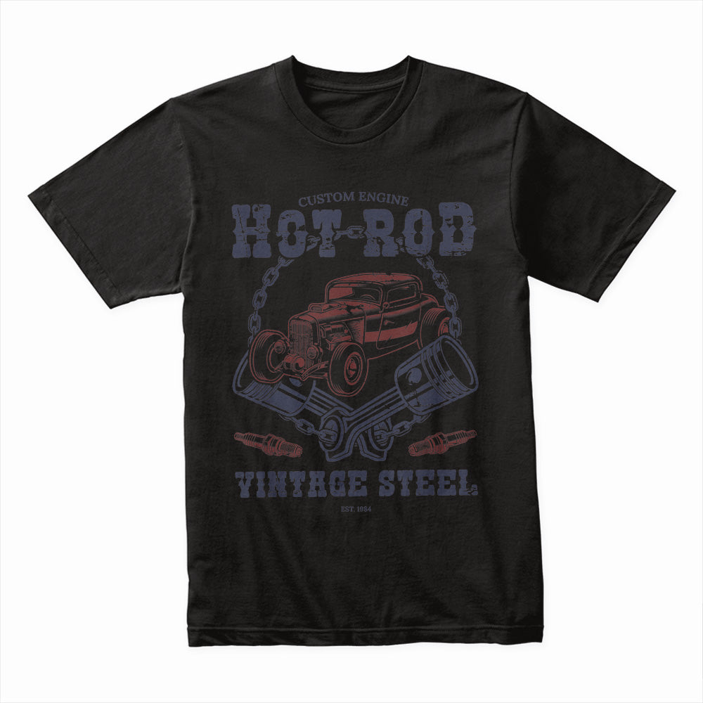 Hot Rod Vintage Steel T-Shirt – Custom Engine Classic Car Retro Design