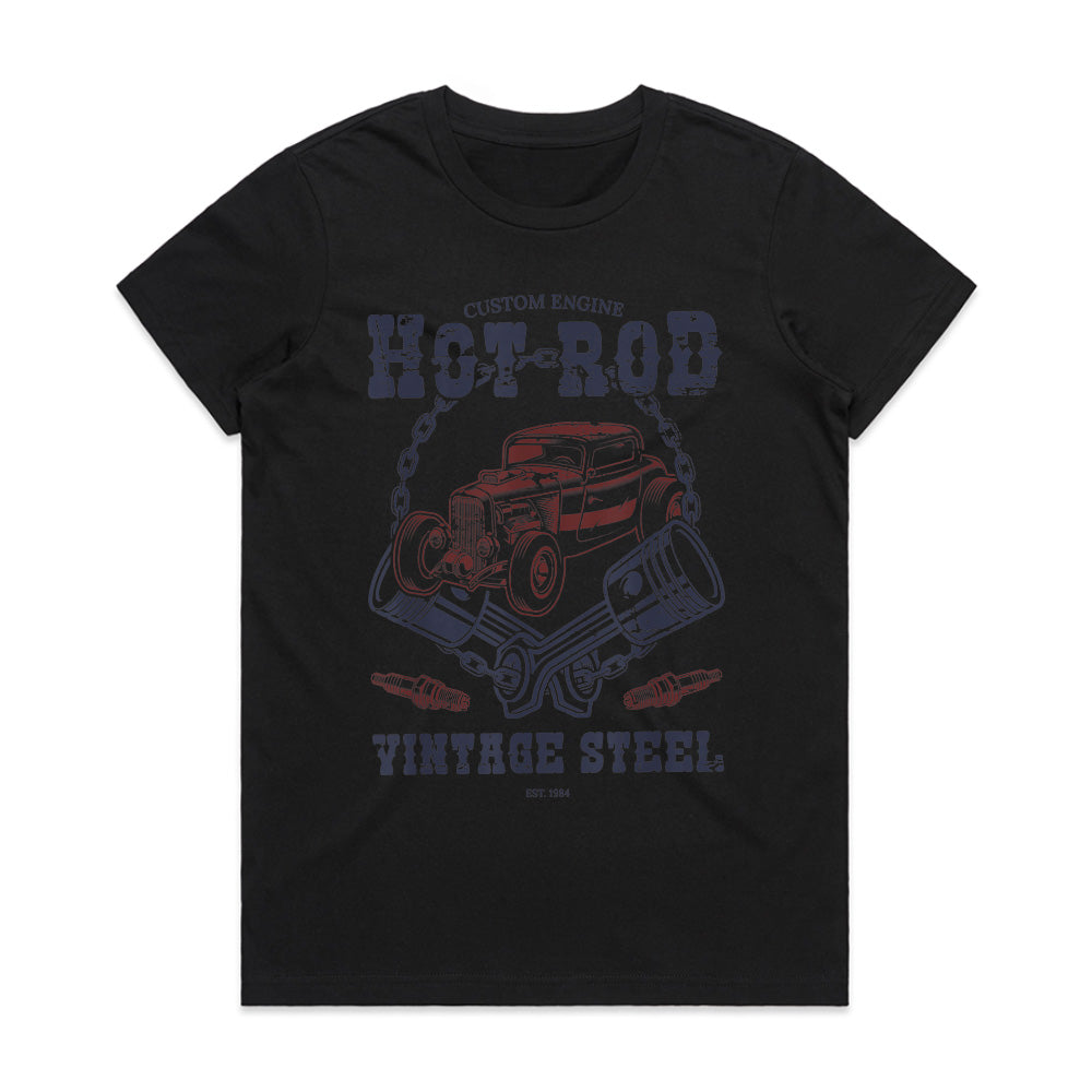 Hot Rod Vintage Steel T-Shirt – Custom Engine Classic Car Retro Design