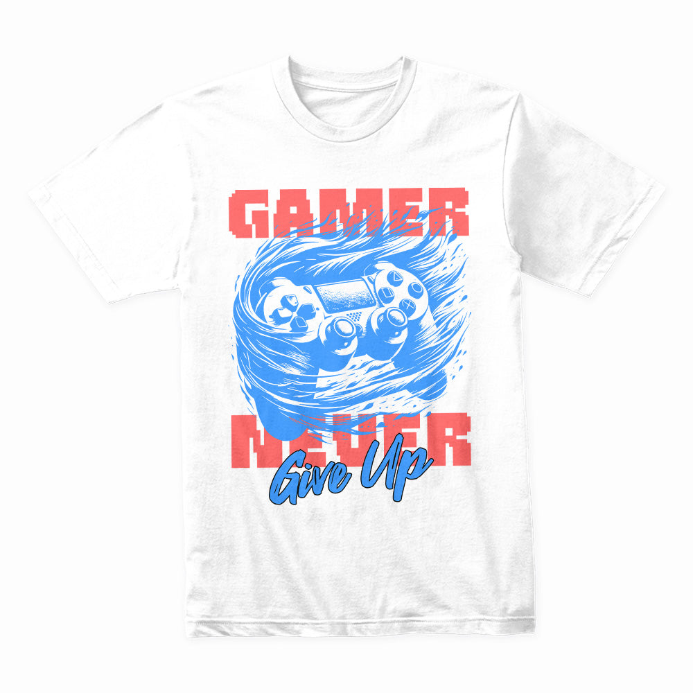 "Gamer Never Give Up" Motivational Gaming T-Shirt – Ultimate Gamer Spirit Tee