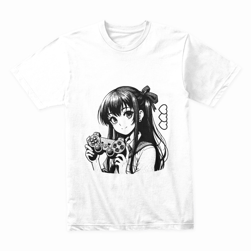 Anime Gamer Girl T-Shirt - "Do You Want to Play With Me?" - Black Gaming Tee