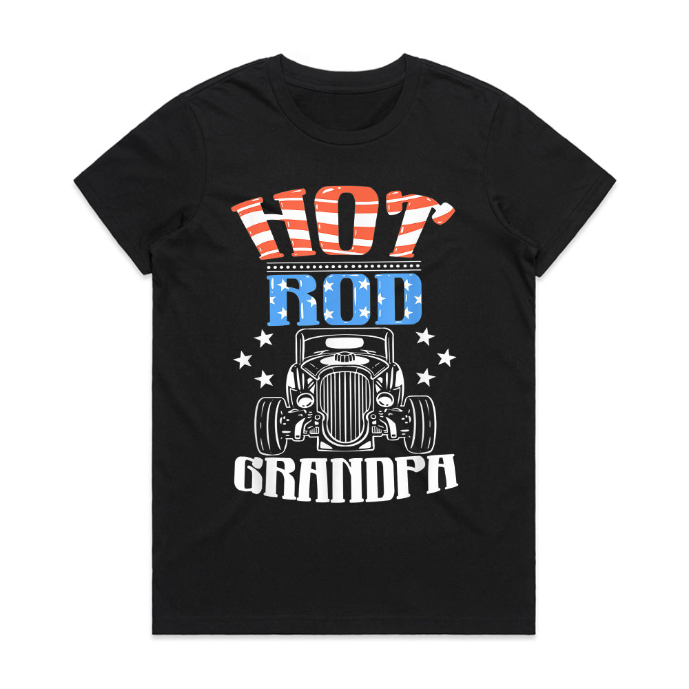 Hot Rod Grandpa - American Flag Patriotic Classic Car T-Shirt