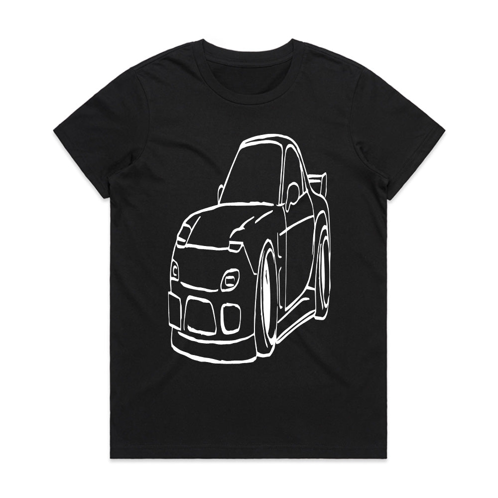 RX-7 Outline JDM T-Shirt – Minimalist Rotary Engine Sports Car Tee for Tuning & Drift Fans
