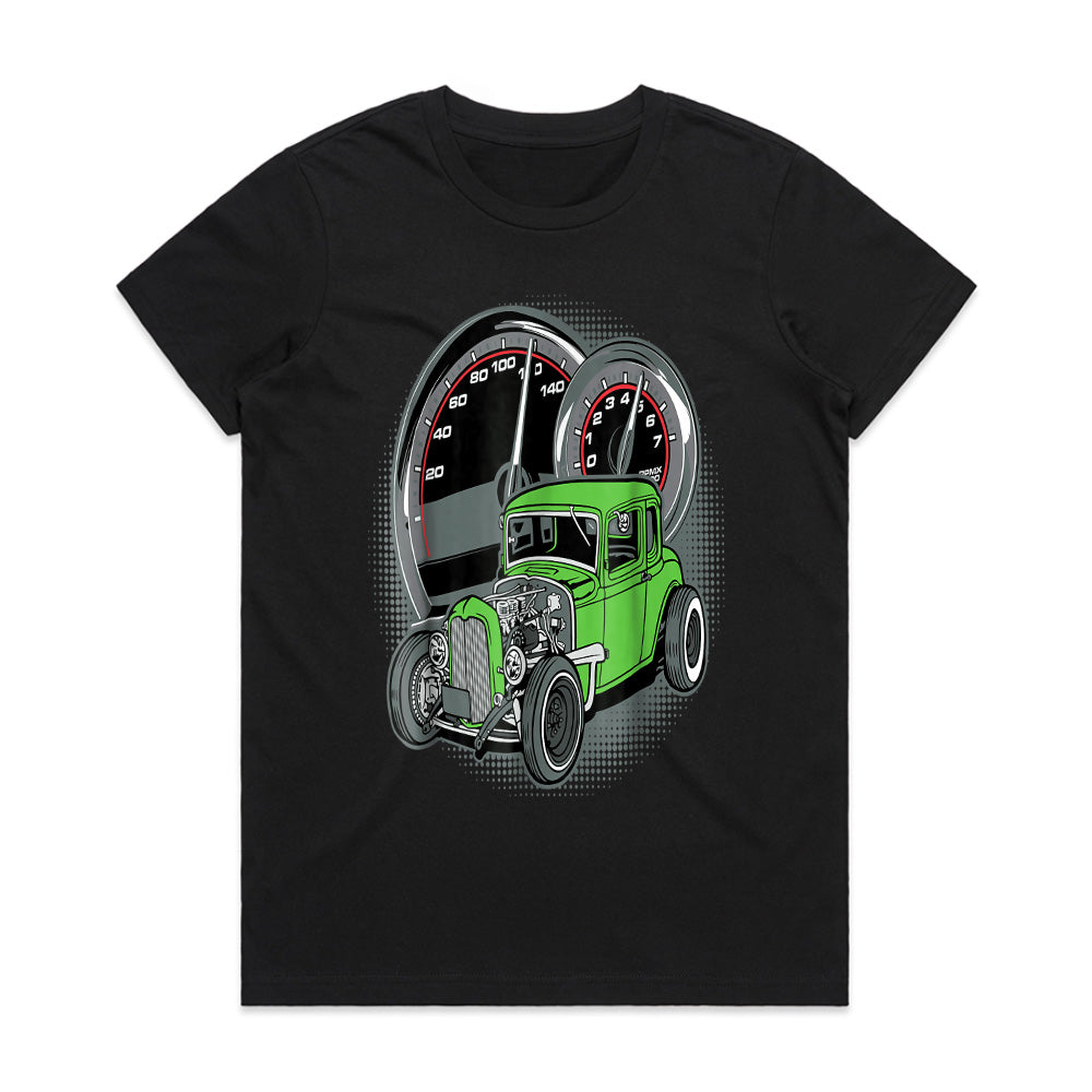 Rat Rod Speed Demon T-Shirt – Bright Green Vintage Hot Rod Coupe Tee