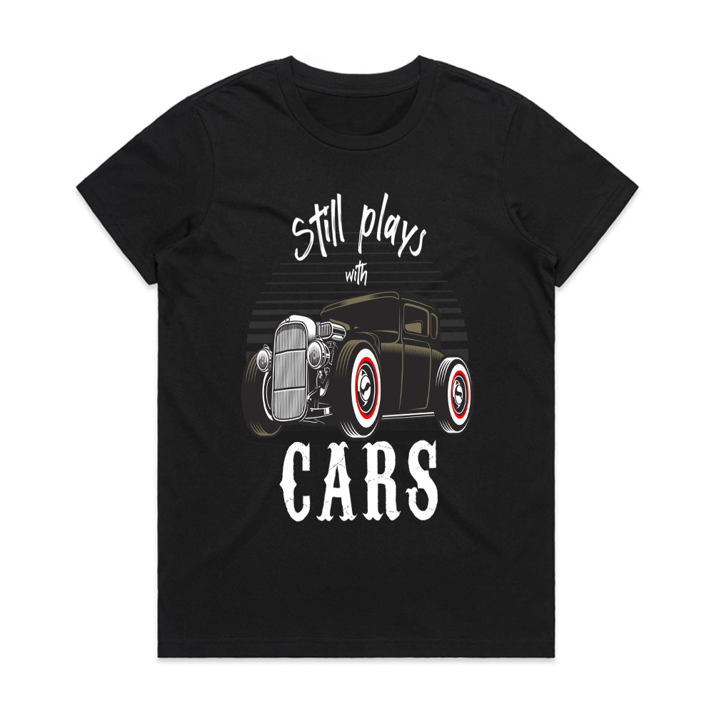 "Still Plays with Cars" Vintage Hot Rod T-shirt – A True Car Lover's Pride!