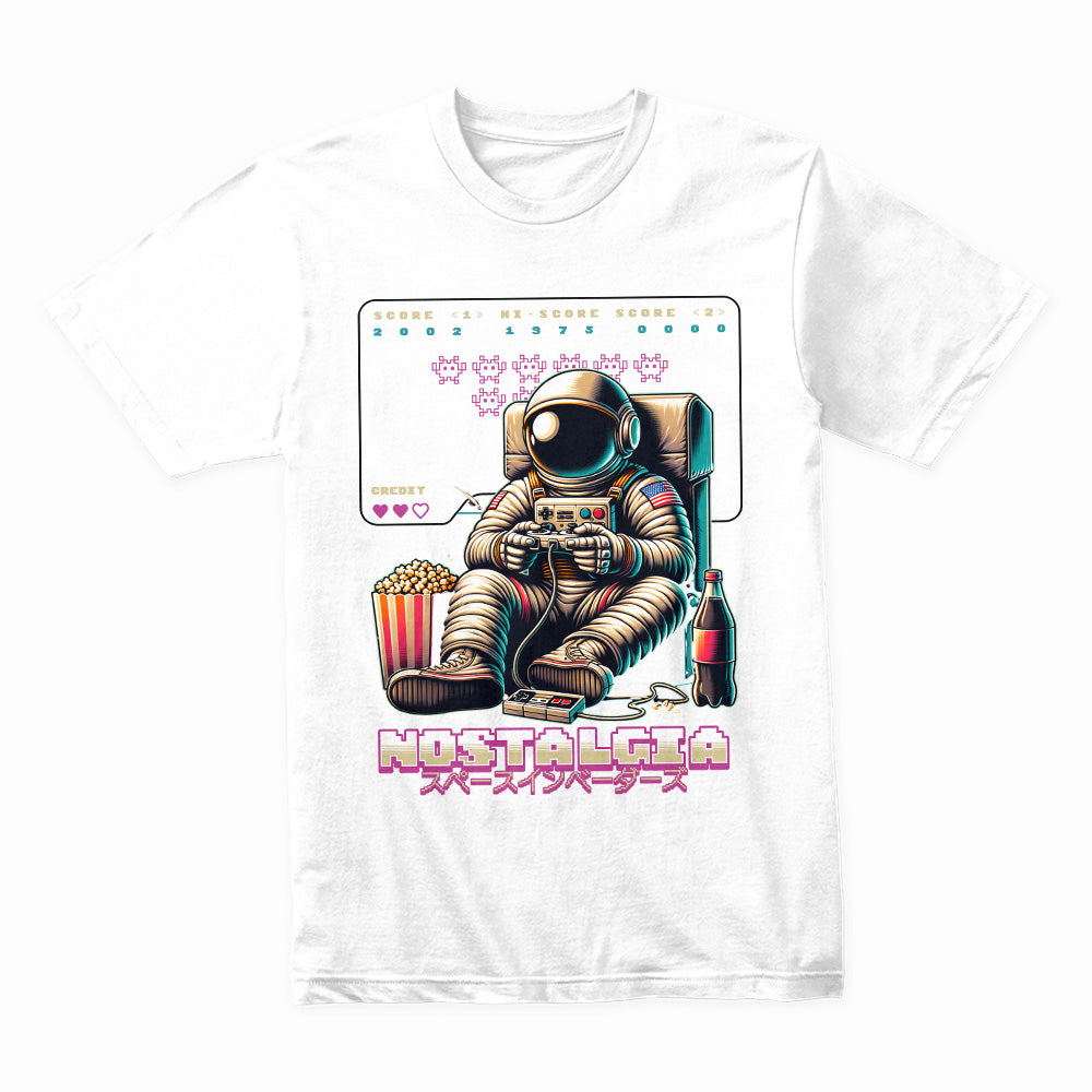 Retro Astronaut Gamer T-Shirt – "Nostalgia Space Invaders" Arcade Tee