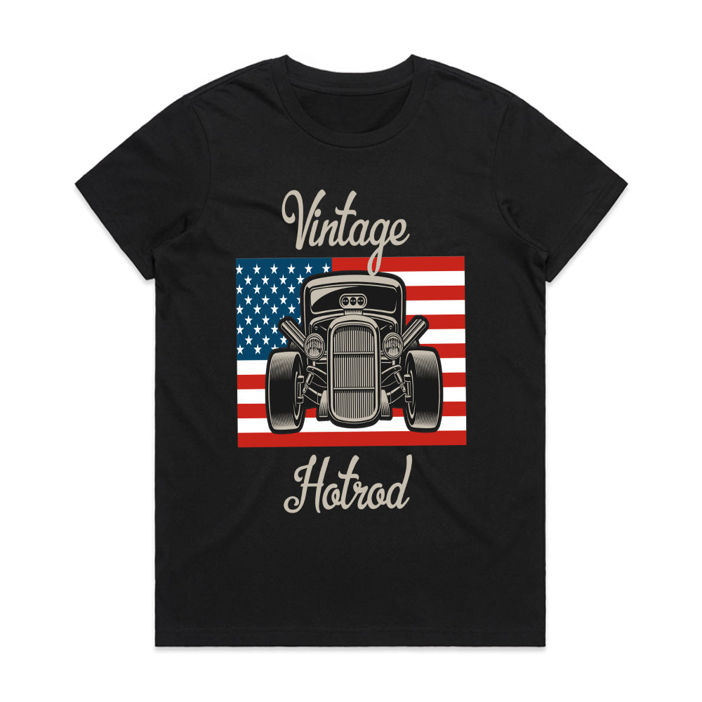 Vintage Hot Rod – American Flag Classic Car Tee