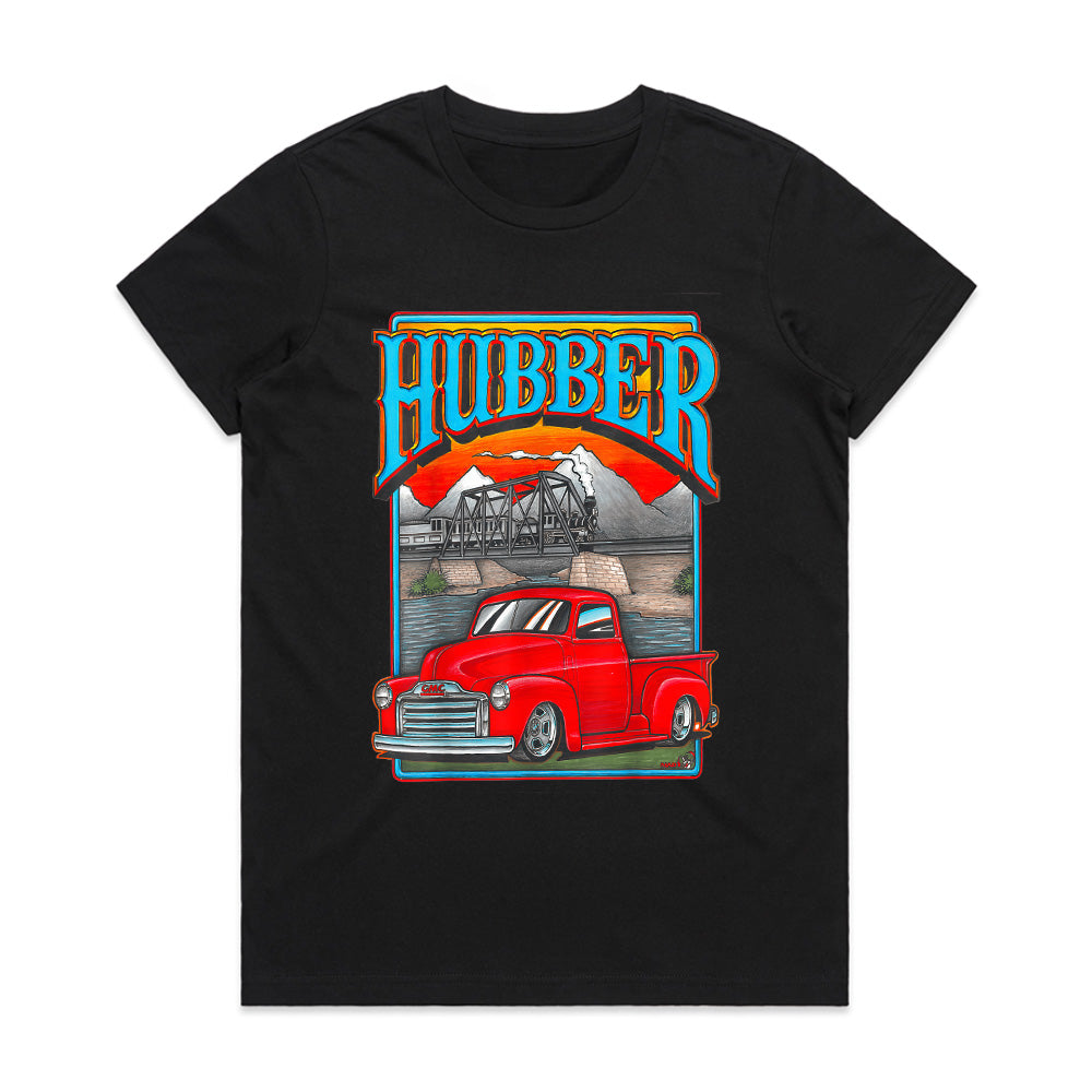 Vintage "Hubber" Hot Rod Truck T-Shirt – Classic GMC Pickup & Train Scene