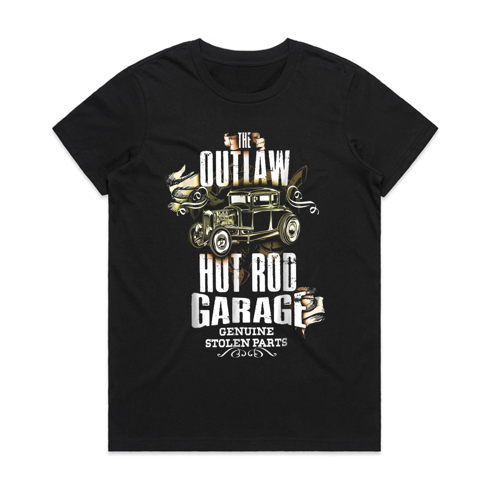 Outlaw Hot Rod Garage T-Shirt – Vintage Custom Car Tee for Gearheads & Auto Enthusiasts