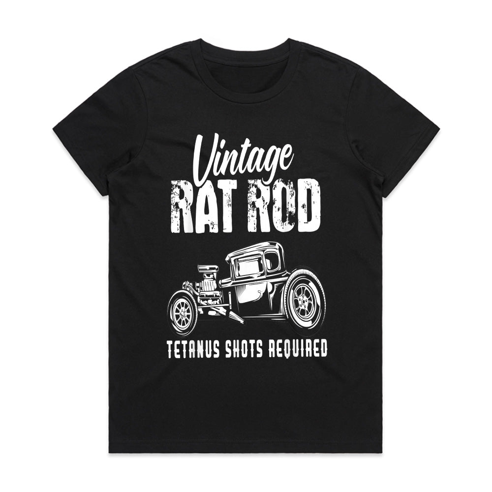 Vintage Rat Rod T-Shirt – Classic Hot Rod "Tetanus Shots Required" Tee for Car Enthusiasts