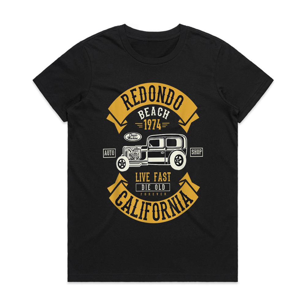 Vintage Redondo Beach California Hot Rod T-Shirt – Classic 1974 Retro Car Shop Design