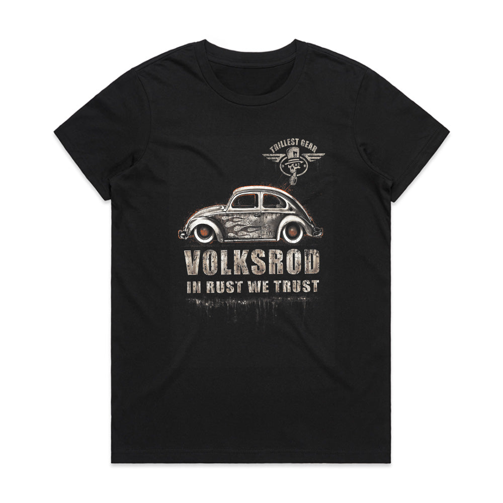 Vintage Volksrod "In Rust We Trust" T-Shirt – Classic Rat Rod Beetle Tee