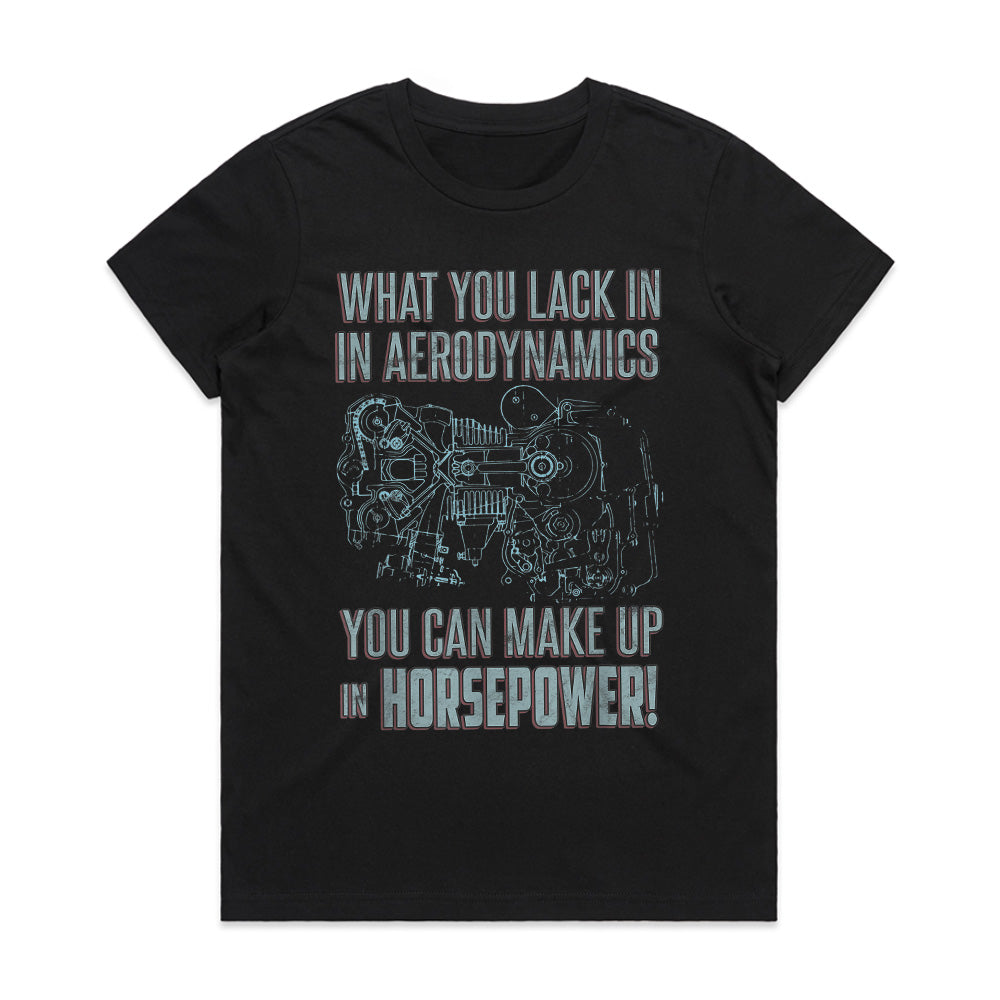 What You Lack in Aerodynamics, You Can Make Up in Horsepower" Engine Blueprint T-Shirt