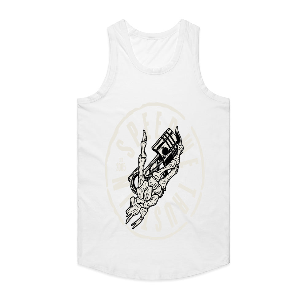 Speed Demon – Skeleton Hand & Piston Racer T-Shirt