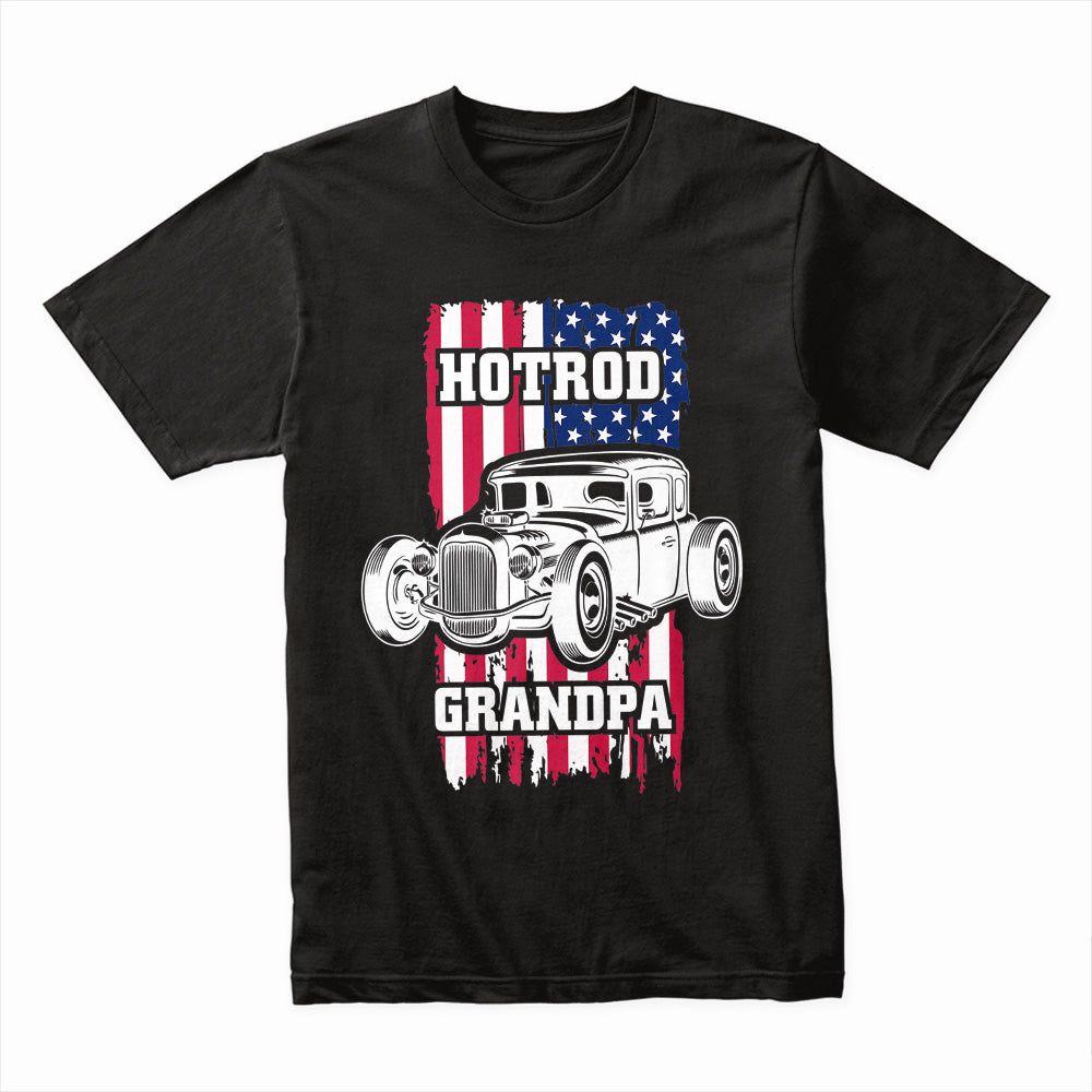 Hot Rod Grandpa – American Flag Classic Car T-Shirt for Vintage Car Lovers