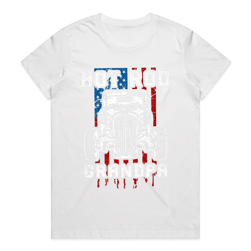 Hot Rod Grandpa – Classic American Flag Vintage Car T-Shirt