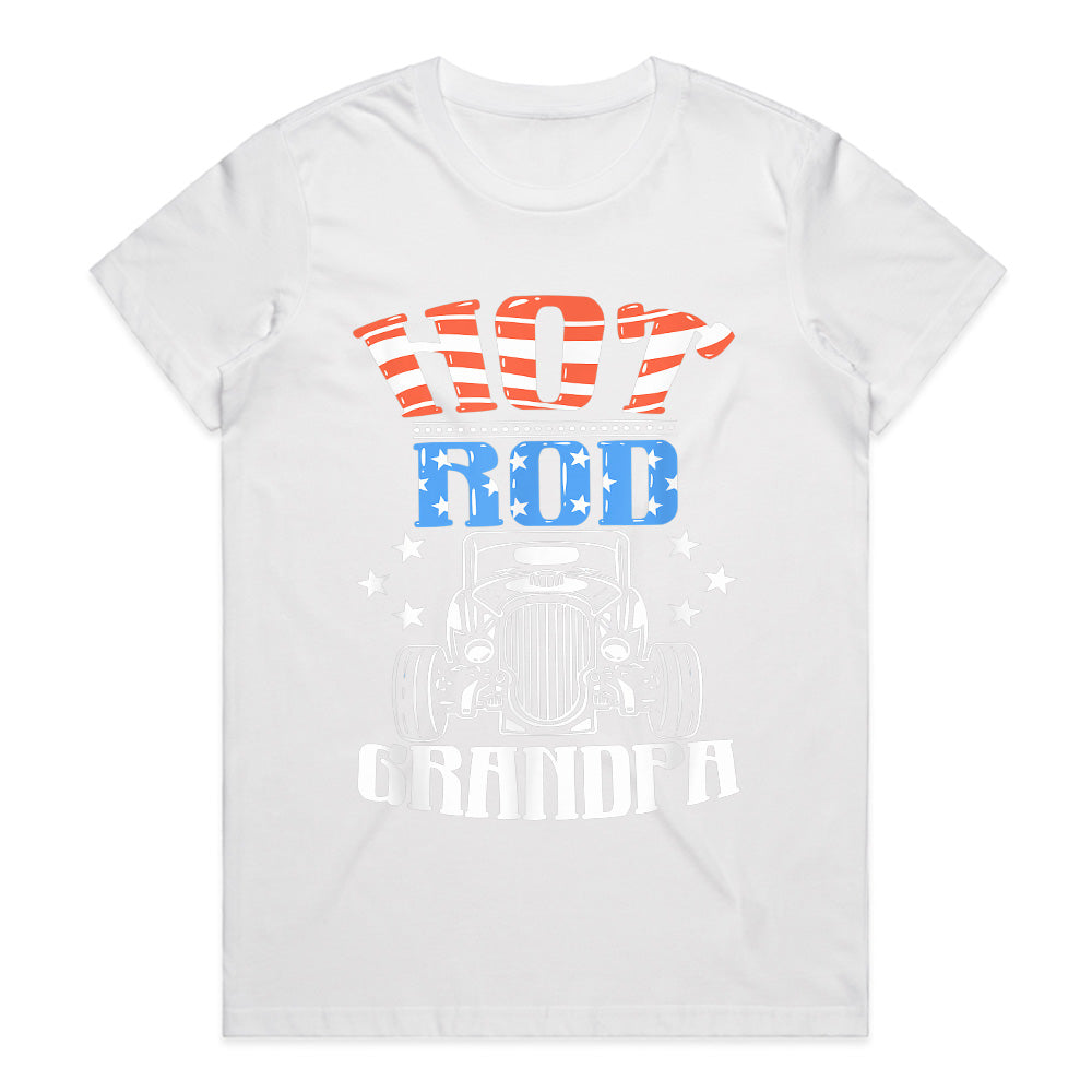 Hot Rod Grandpa - American Flag Patriotic Classic Car T-Shirt