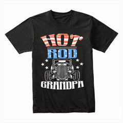 Hot Rod Grandpa - American Flag Patriotic Classic Car T-Shirt