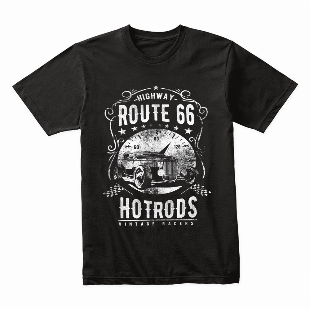 Route 66 Hot Rod T-Shirt – Vintage Highway Racer Classic Car Tee