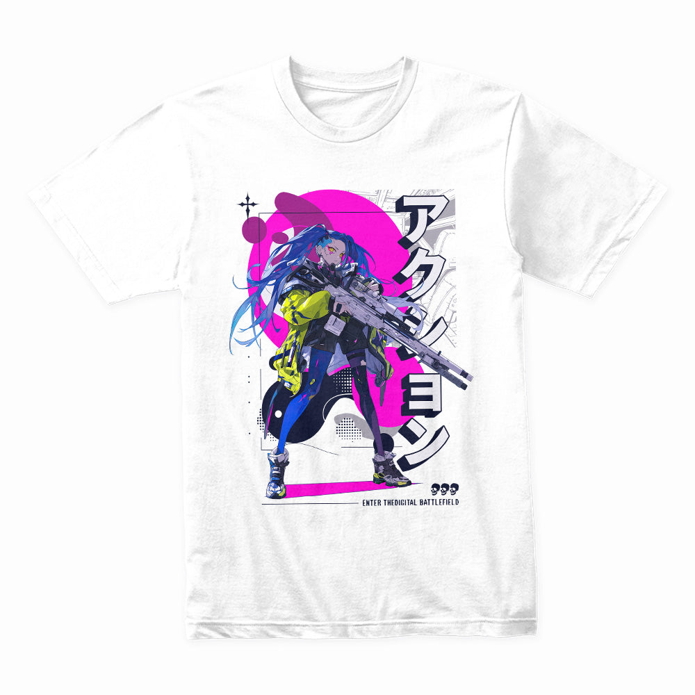 Cyberpunk Anime Sniper T-Shirt – Action Mode Activated