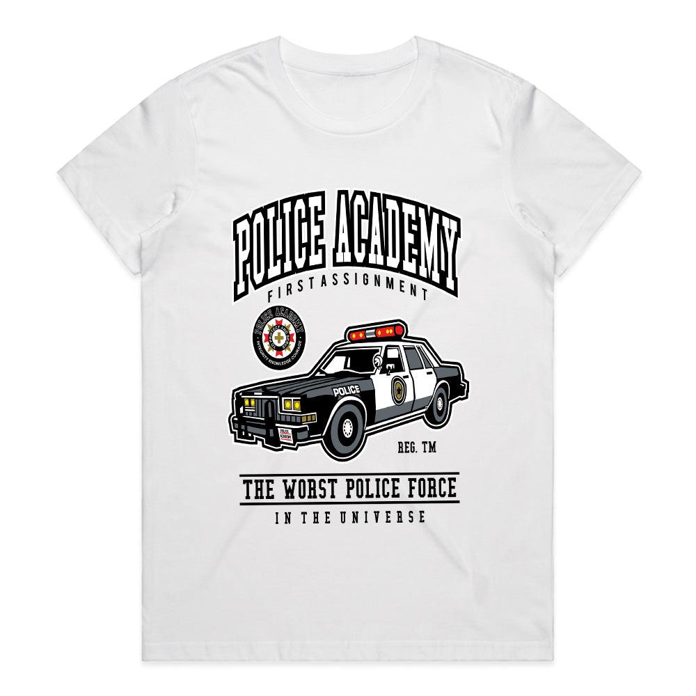 Police Academy Retro Patrol Car T-Shirt – Classic Law Enforcement Parody Tee