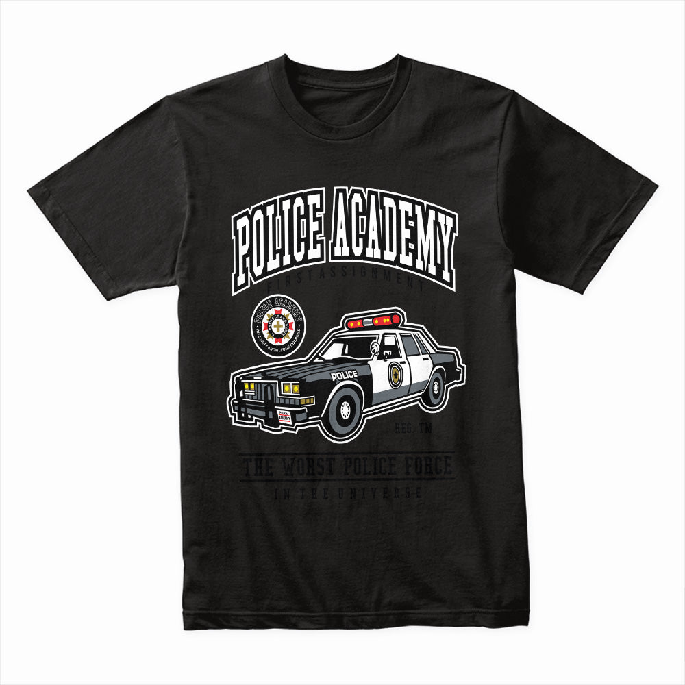Police Academy Retro Patrol Car T-Shirt – Classic Law Enforcement Parody Tee