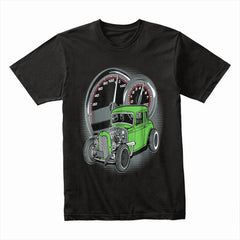 Rat Rod Speed Demon T-Shirt – Bright Green Vintage Hot Rod Coupe Tee