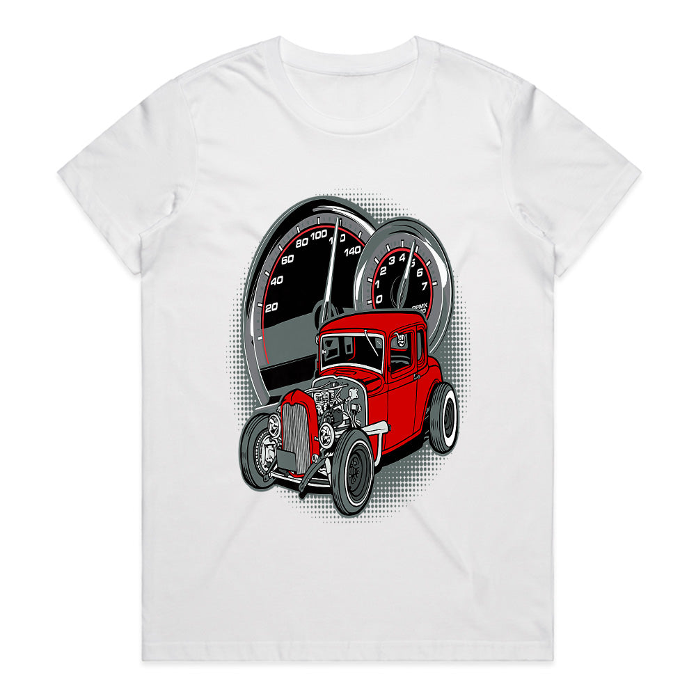 Red Rat Rod Speedometer Tee – Vintage Hot Rod Street Racing T-Shirt
