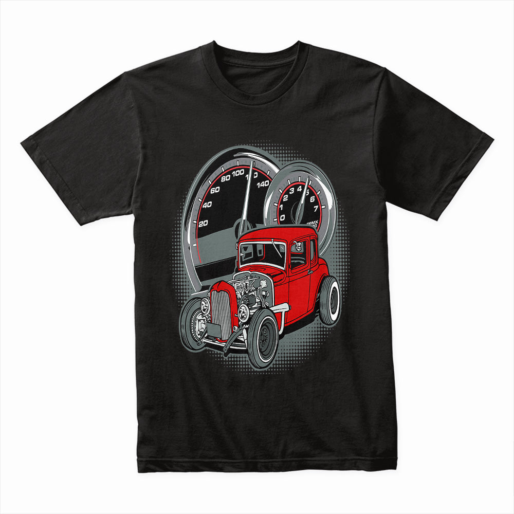 Red Rat Rod Speedometer Tee – Vintage Hot Rod Street Racing T-Shirt