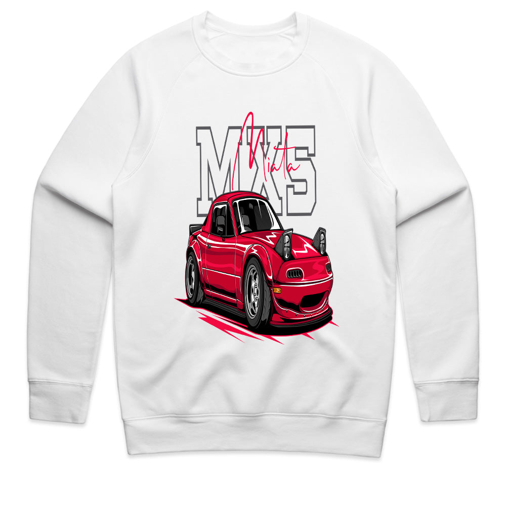 "White Mazda MX-5 Miata JDM Car Graphic T-Shirt – Classic NA Roadster Design"