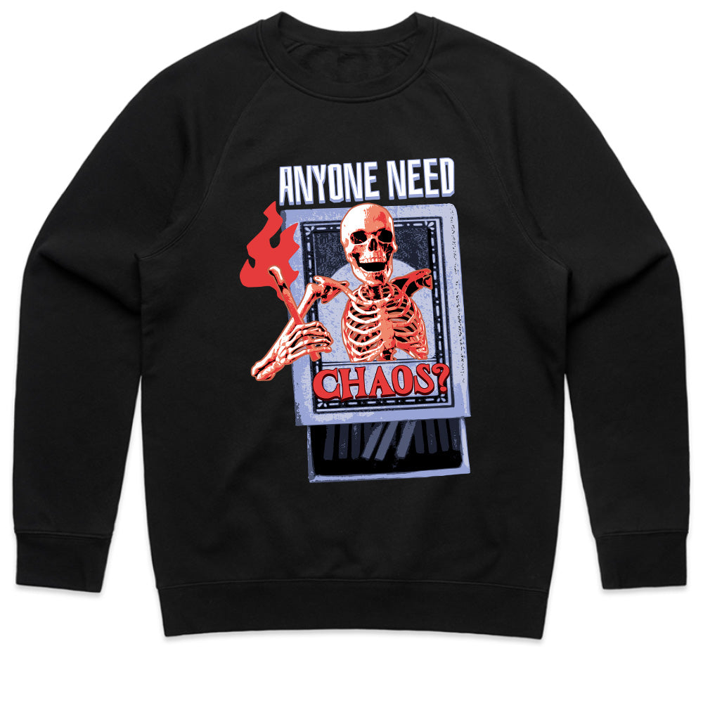Anyone Need Chaos? – Retro Skeleton Inferno Graphic Tee"