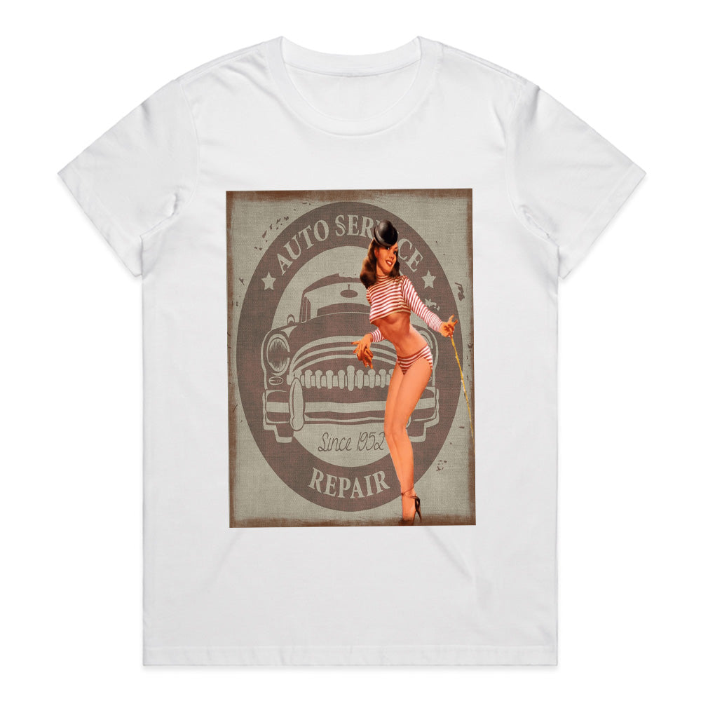 Retro Pin-Up Girl Hot Rod T-Shirt – Vintage Auto Service Repair Classic Tee