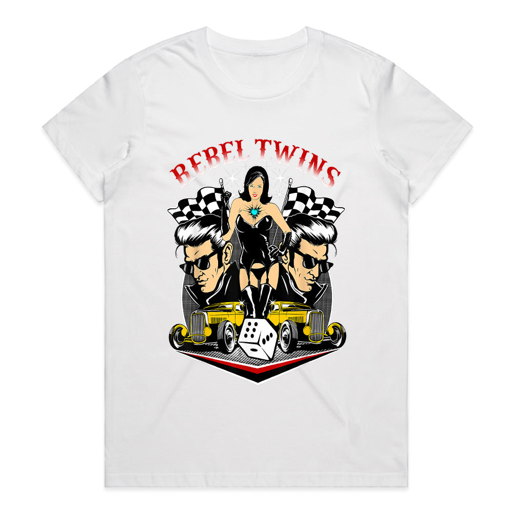 Rebel Twins Rockabilly Hot Rod T-Shirt – Vintage Pinup Car Enthusiast Tee