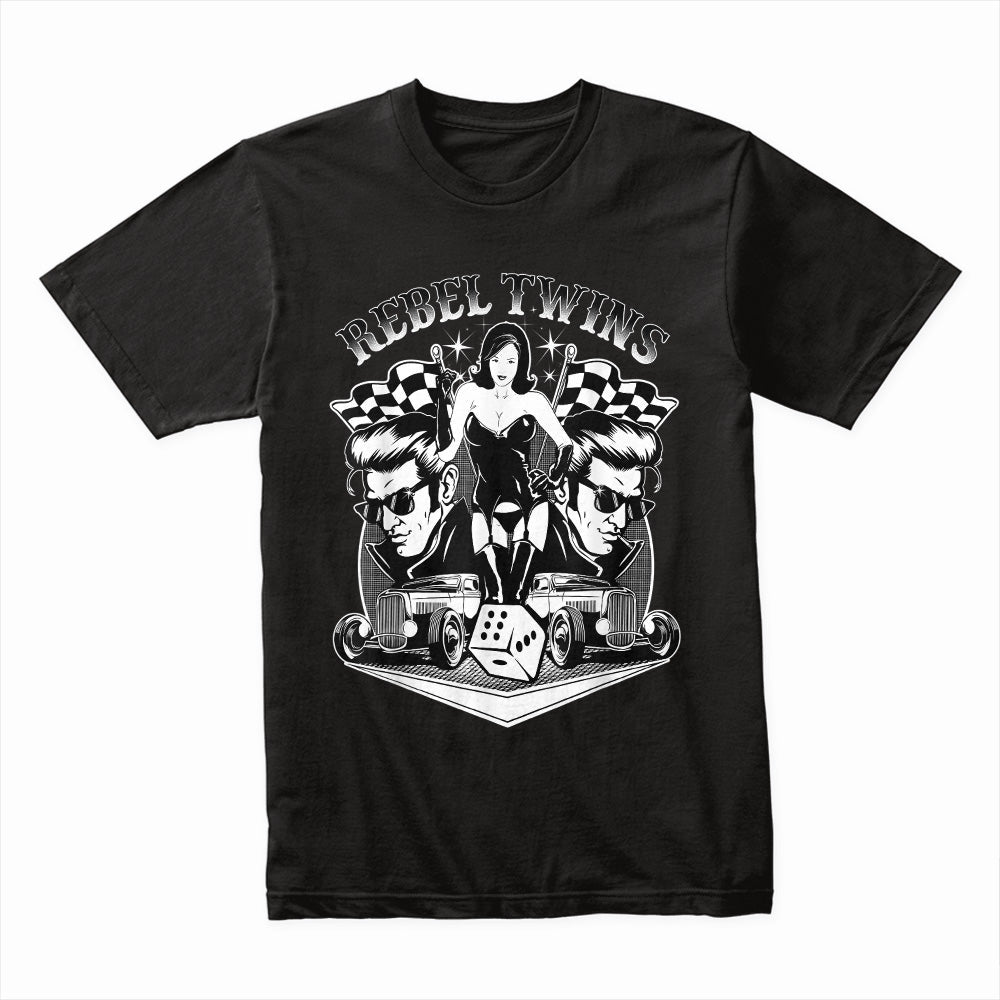Rebel Twins Rockabilly Hot Rod T-Shirt – Vintage Pinup Retro Greaser Style