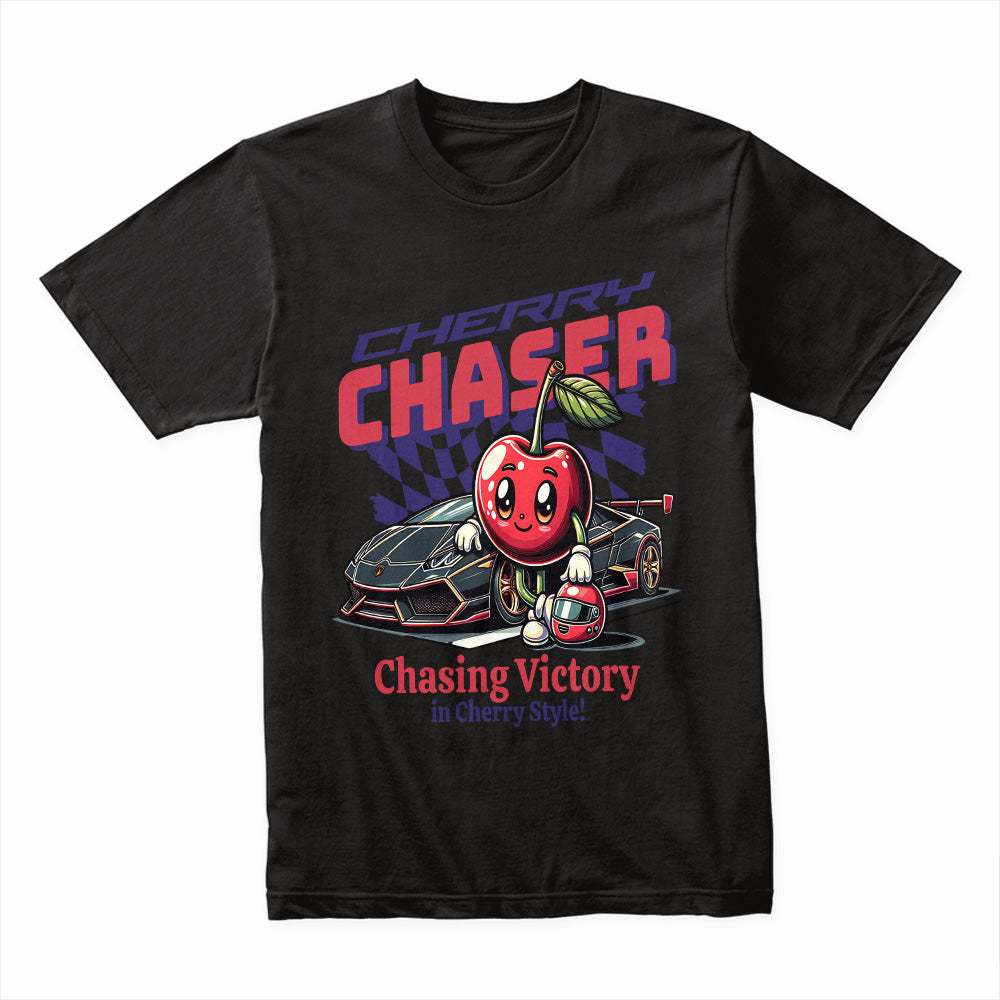 Cherry Chaser T-Shirt – Fun Racing-Inspired Supercar & Cartoon Cherry Tee