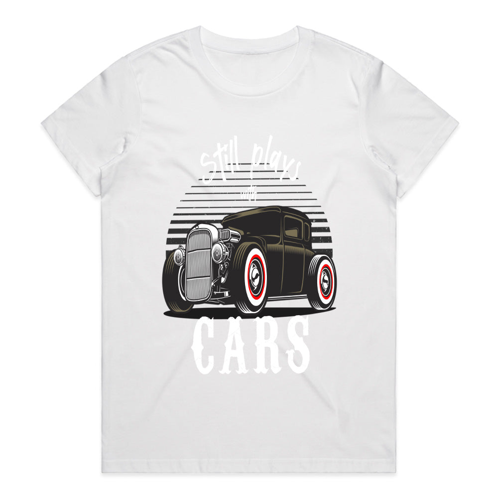 "Still Plays with Cars" Vintage Hot Rod T-shirt – A True Car Lover's Pride!