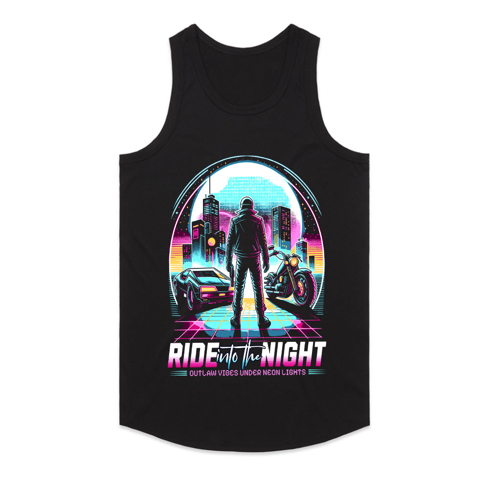 Ride Into the Night – Neon Cyberpunk Outlaw Graphic T-Shirt