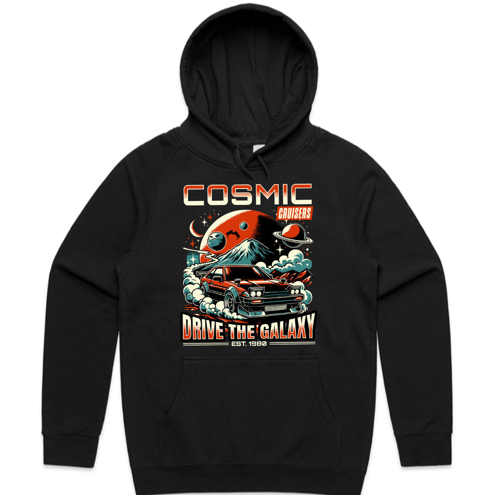 Cosmic Cruisers T-Shirt – Retro Futuristic JDM Car & Space Adventure Tee