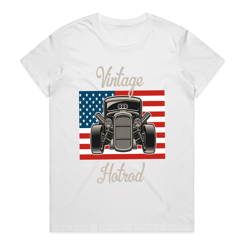 Vintage Hot Rod – American Flag Classic Car Tee