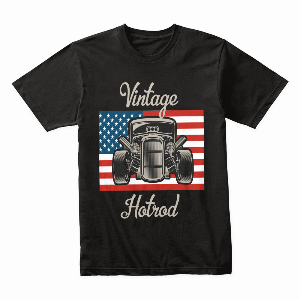 Vintage Hot Rod – American Flag Classic Car Tee